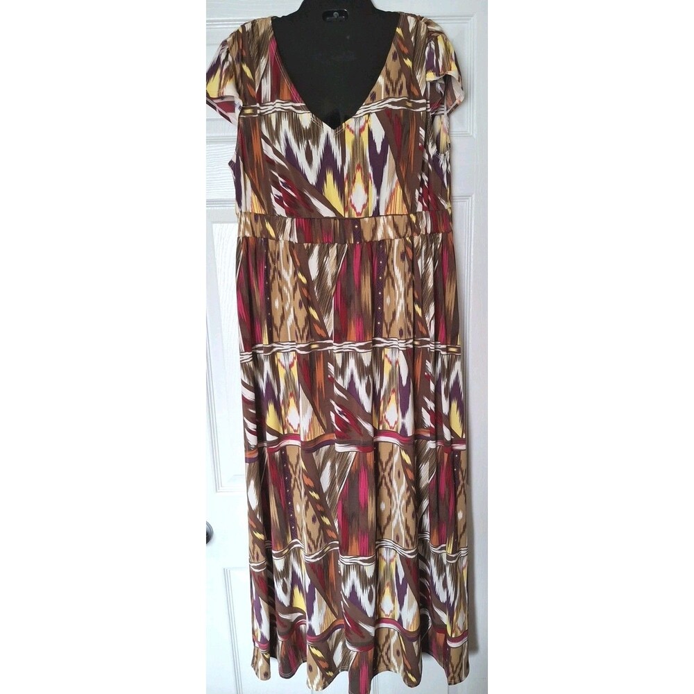 Women's Boho Maxi Dress Geometric  Tribal Print Large V Neck Hot In Hollywood